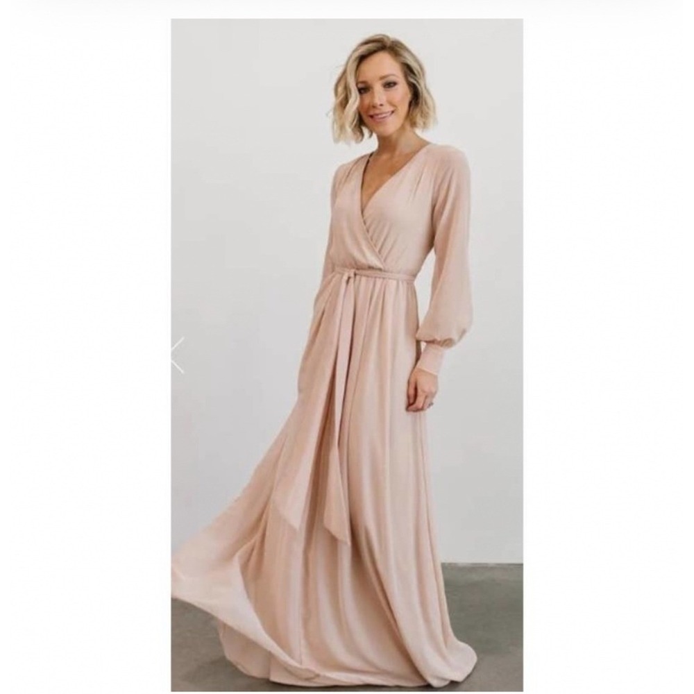Baltic Born Katya Maxi Dress XL Dusty Rose Long Sleeve Wrap Chiffon Gown New